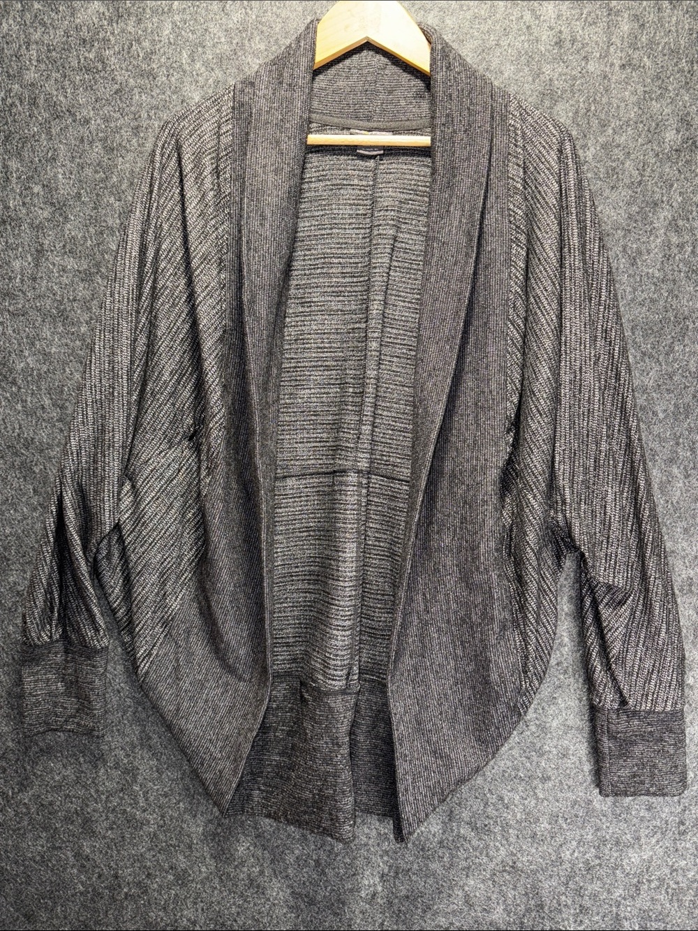NWOT Exofficio Women's Gray and black Open-Front Draped Cardigan